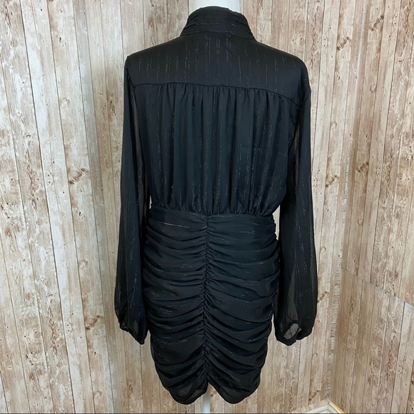 House of Harlow 1960 Long Sleeve Ruched Skirt Button Front Metallic Lurex Dress - Picture 7 of 13